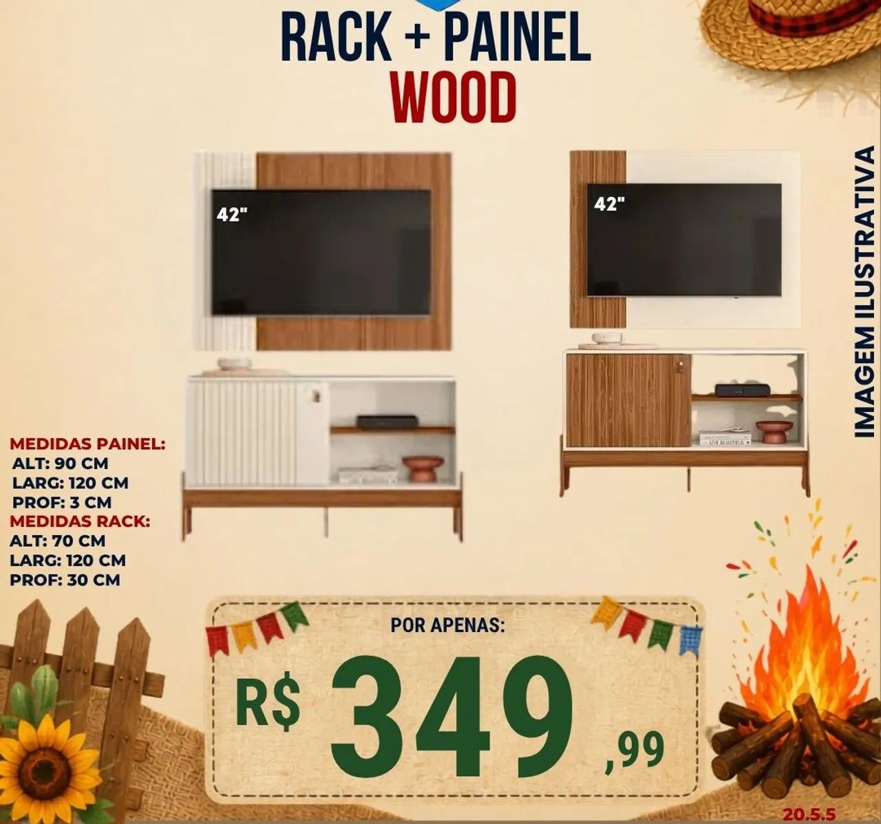 Rack com painel wood 