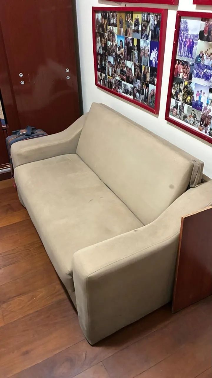 Sofá-cama suede bege