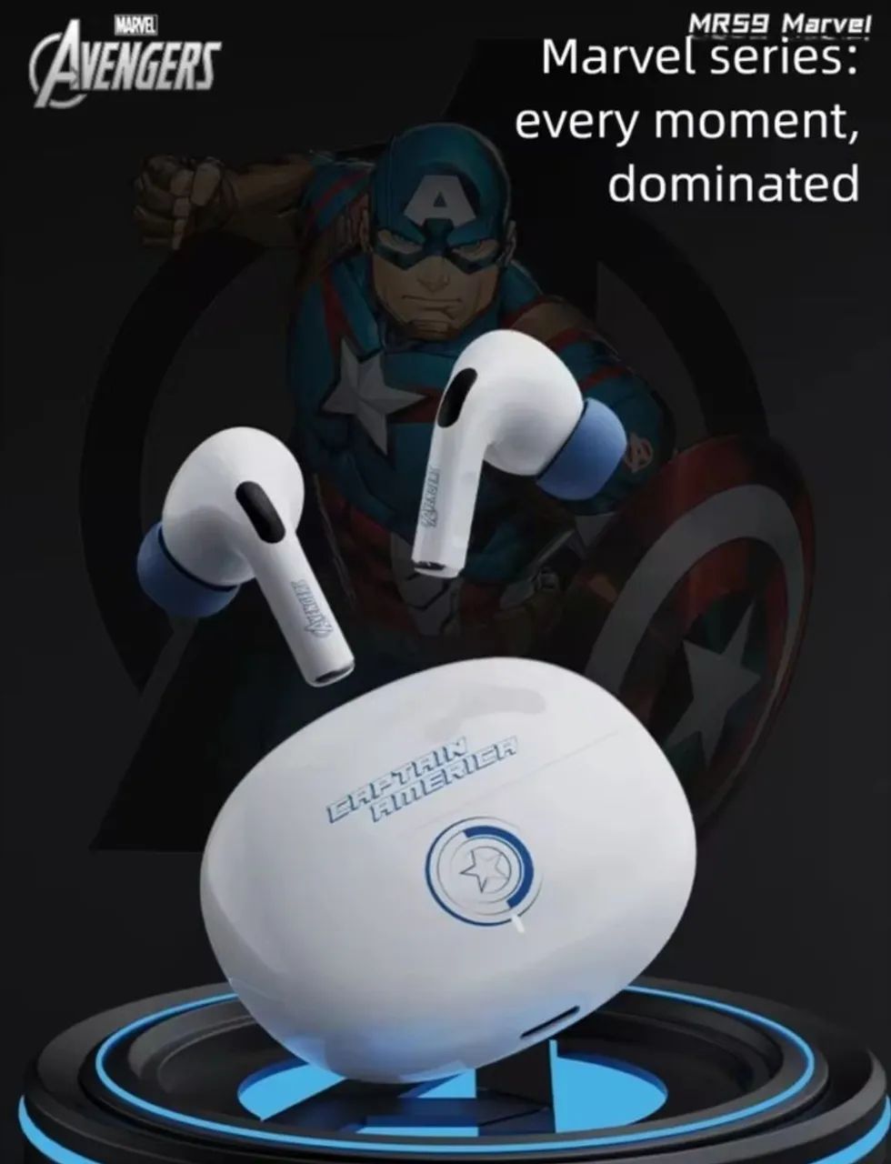 Fone de ouvido bluetooth homem de ferro e capitão América 