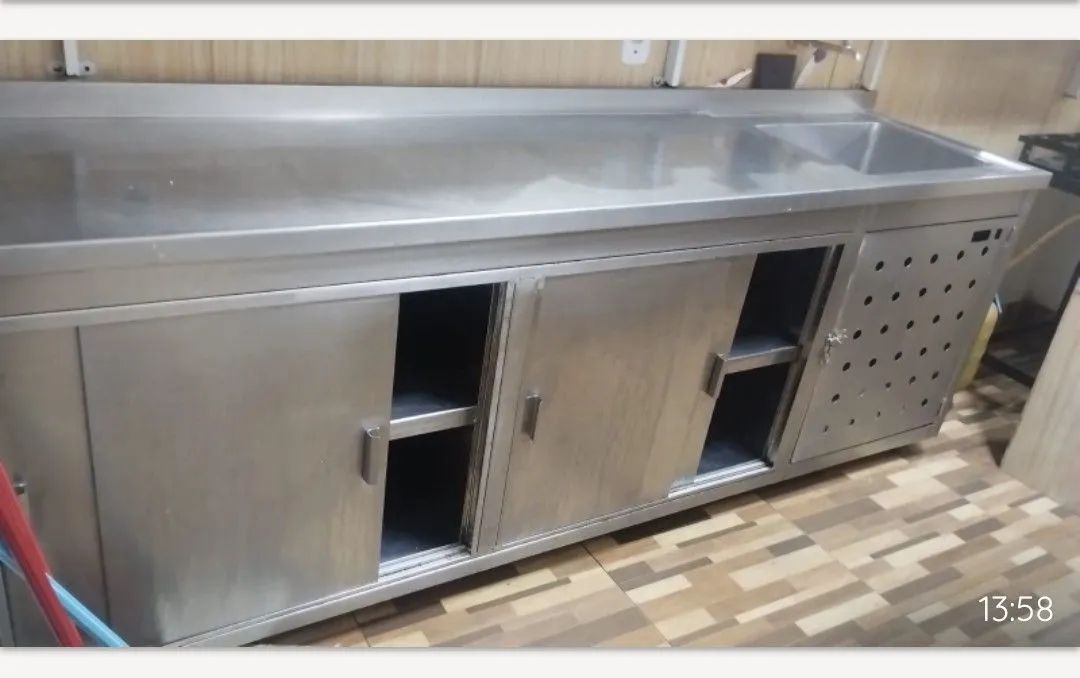 Balcão inox com pia 2,40 metros super novo
