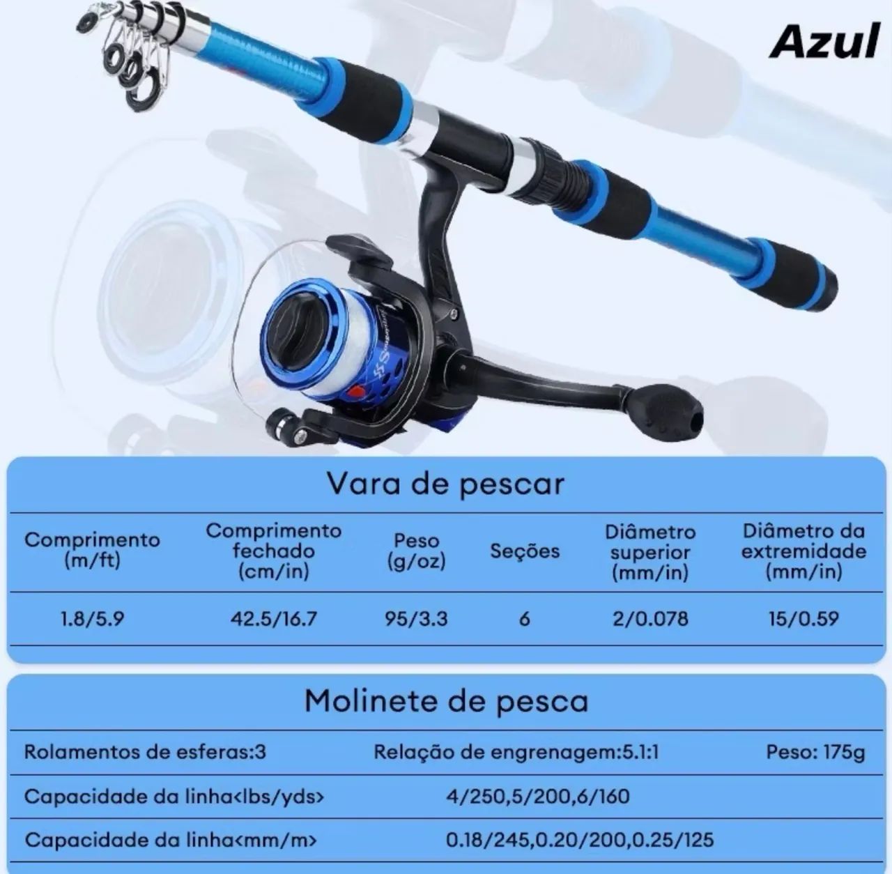 Vara de pesca - kit com molinete 