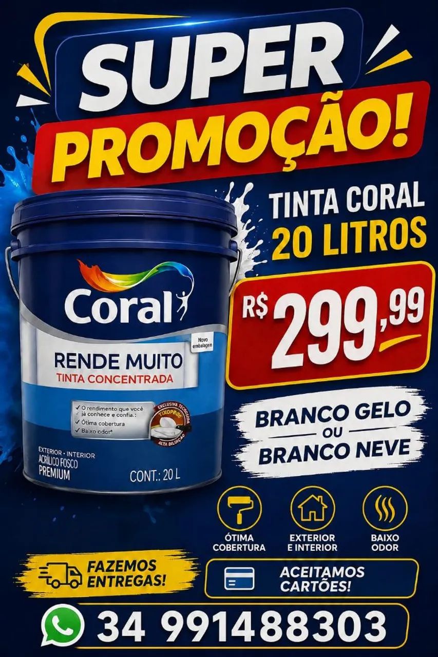 Coral 20 litros branco gelo e neve 300 reais 