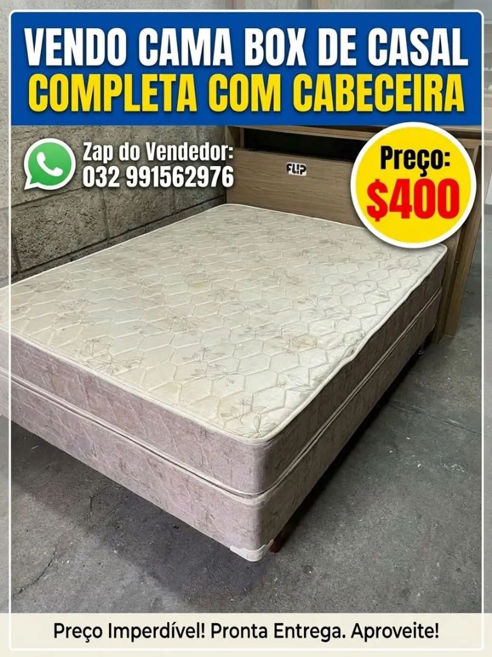 Cama Box de Casal com colchão e Cabeceira 