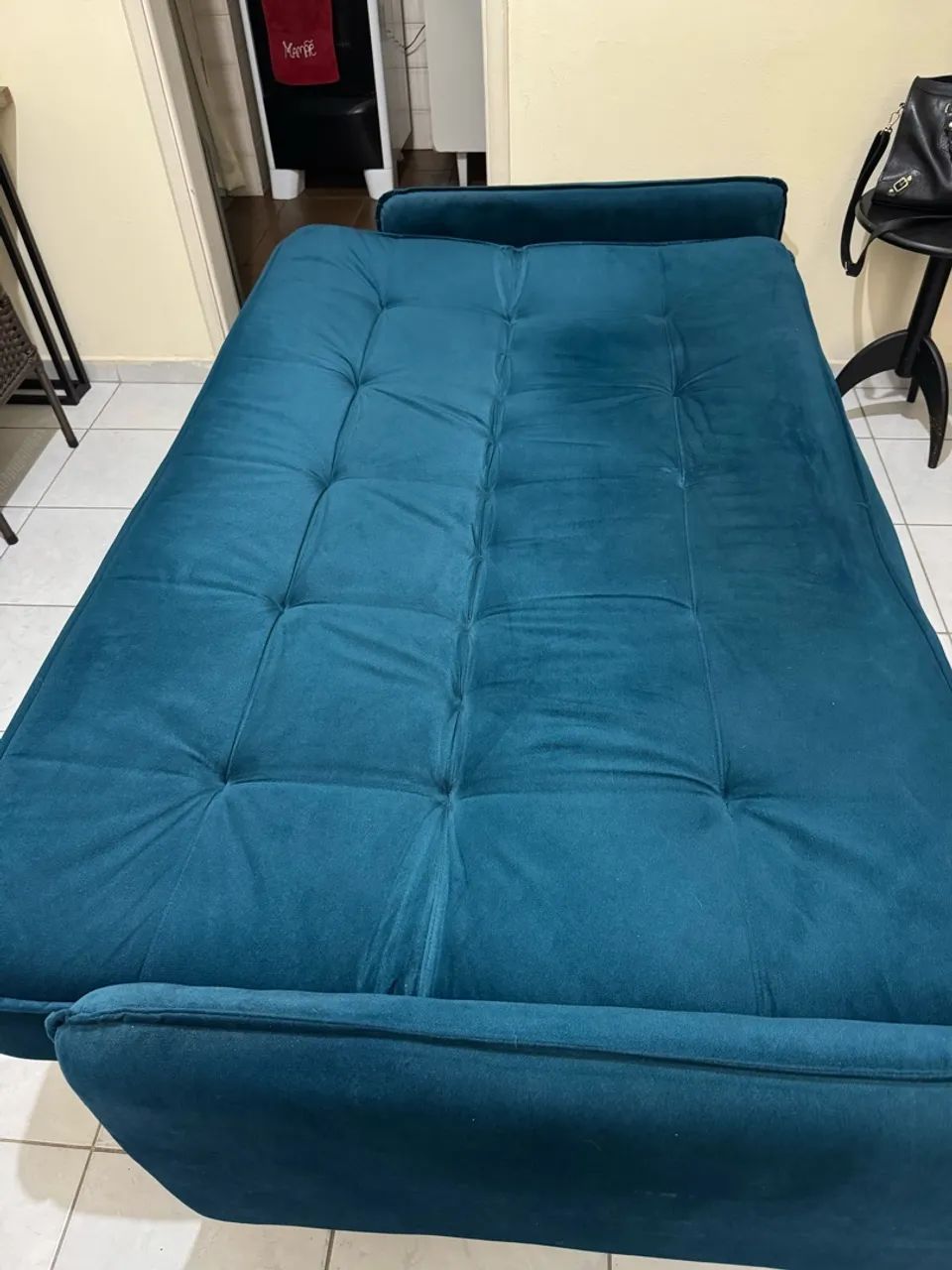 Sofá cama azul 3 lugares usado - Foto 2