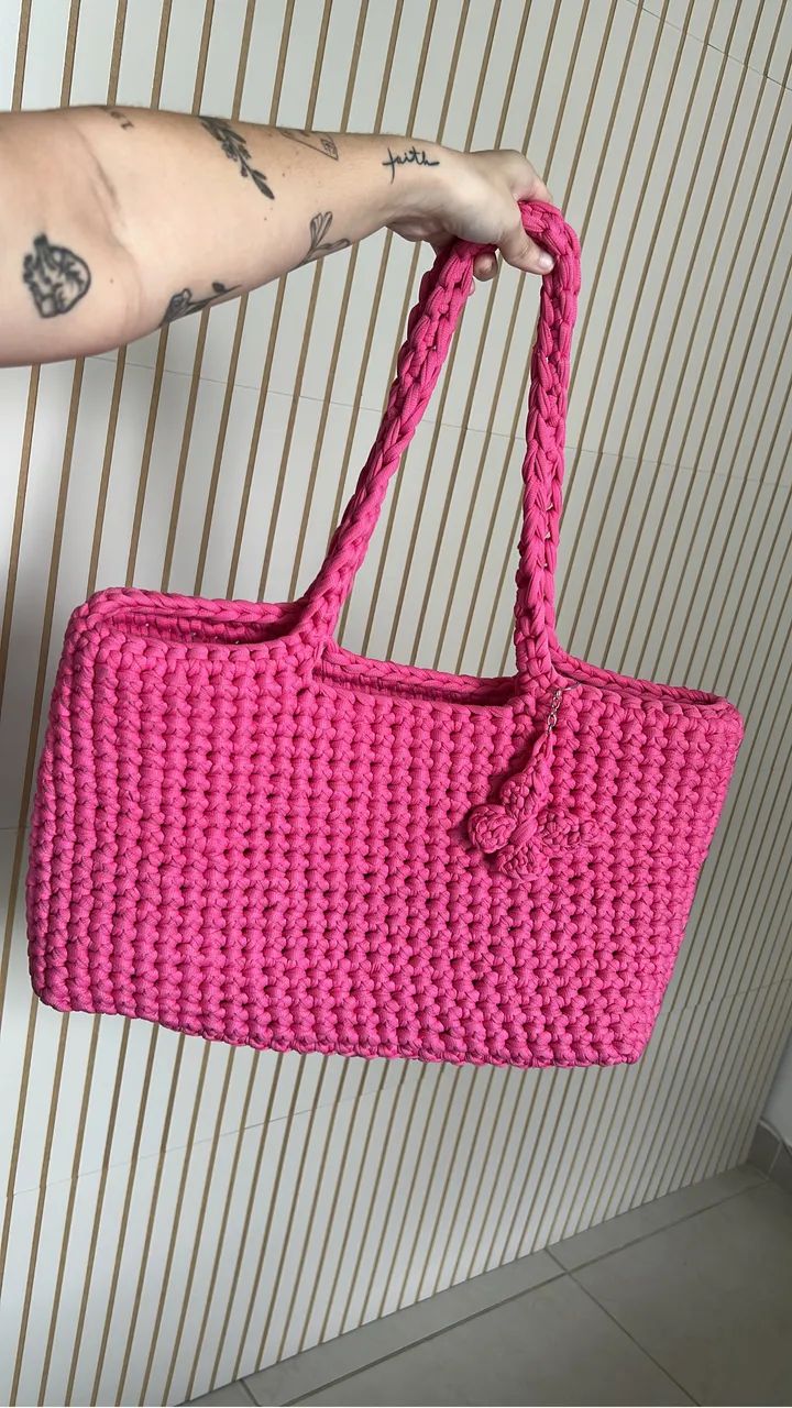 Bolsa de crochê Rosa - Grande 