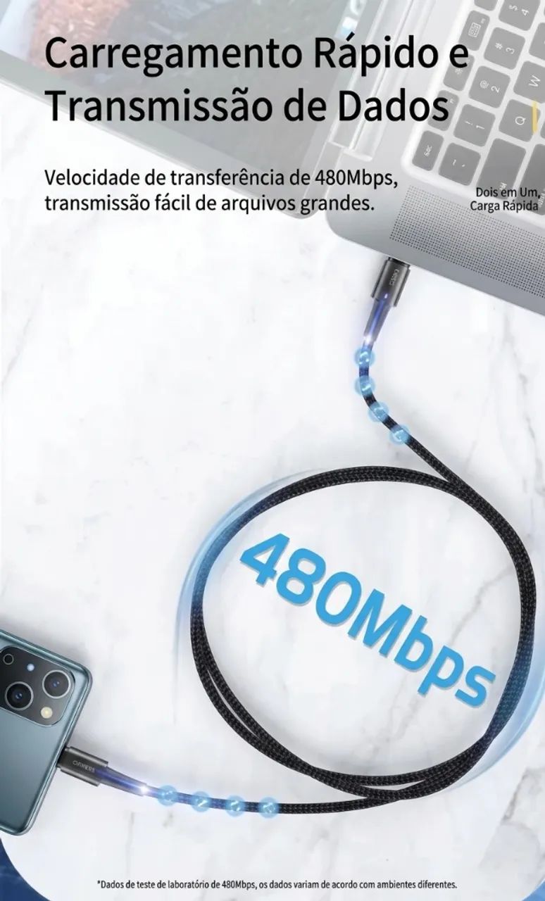 Cabo USB-C 100W 5A Carga Rápida 3 Metros - Android e iOS - Foto 3
