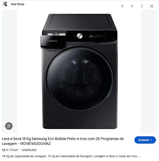 Lava e seca samsung 18kg