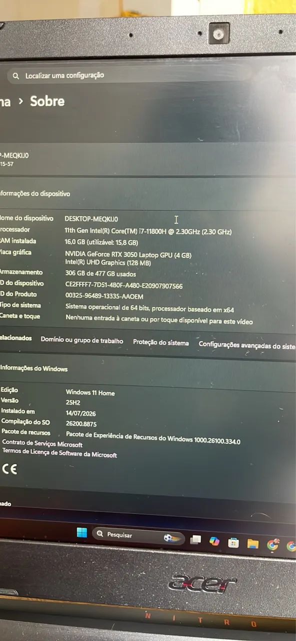Notebook acer nitro5 com i7 11800H e RTX 3050 - Foto 5