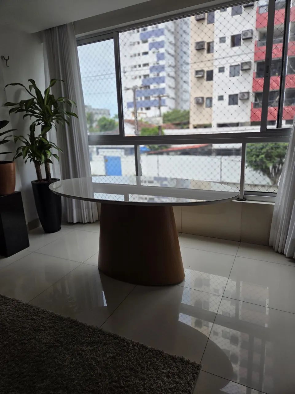 Mesa de Jantar Oval Moderna 1,60 x 0,80 com Vidro Off White - Foto 4