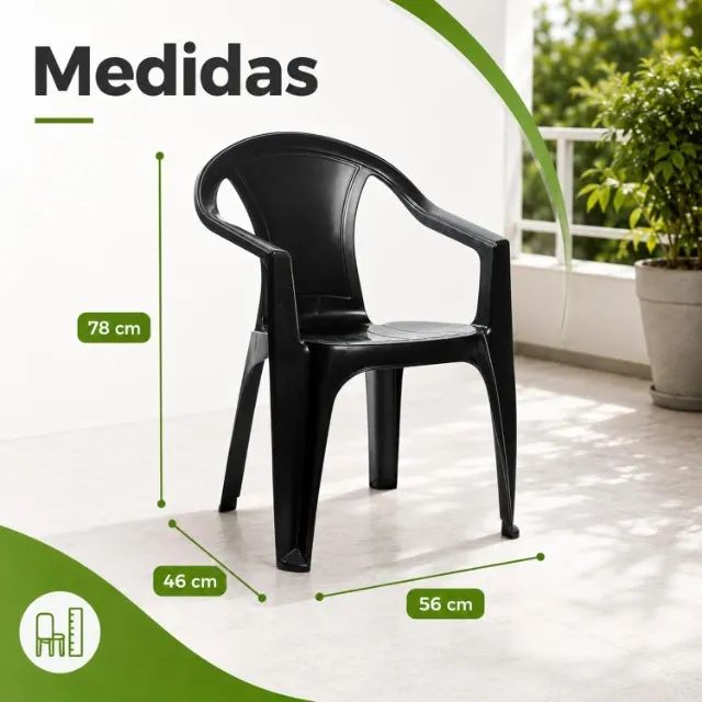 Jogo Plástico Mesa com 4 Poltronas Preta  - Foto 3