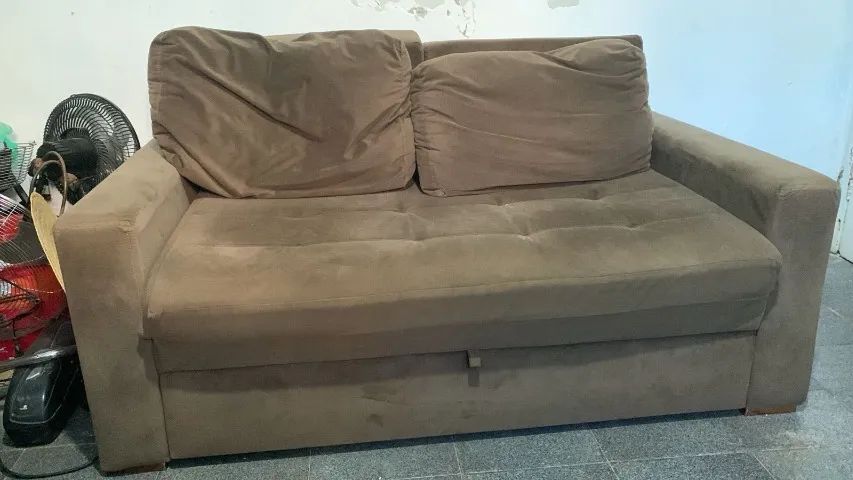 Sofá-cama em Tecido Veludo - Capuccino