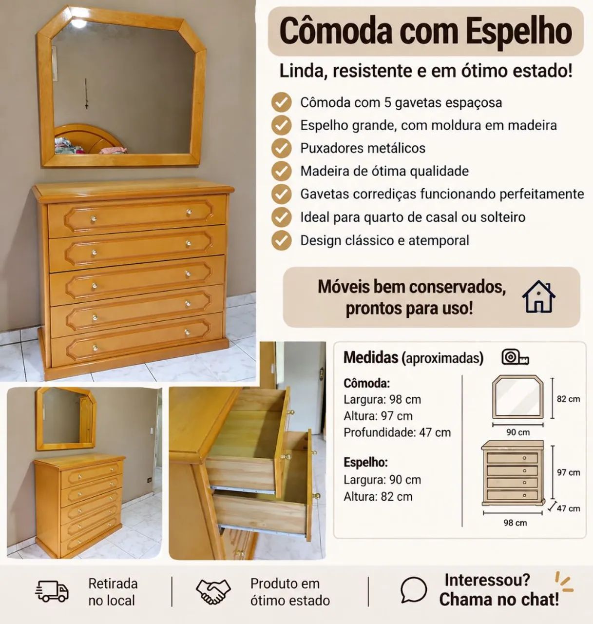 Vendo comoda com espelho 5 gavetas 