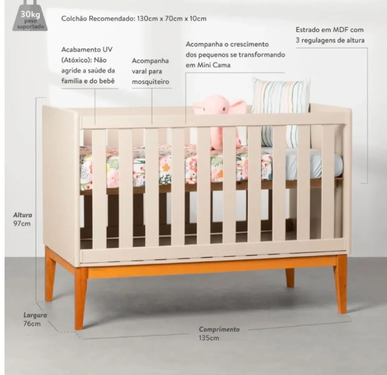 Berço mini cama abracadabra vai com colchão ortobom 