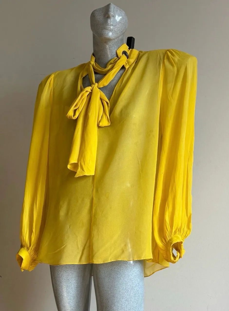 blusa seda animale amarela - Foto 3