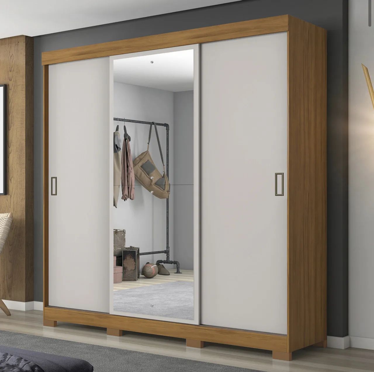 Roupeiro NT5020 Notável - 3 Portas Deslizantes, 4 Gavetas Internas