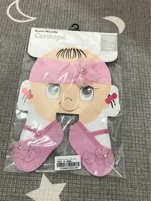 Kit recém-nascido Bebê Faixa de cabelo e sapatinho meia - Foto 2