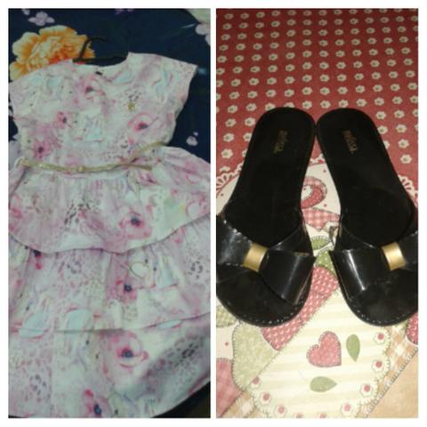 Vestido infantil pouco usado sandália Melissa 33/ 34