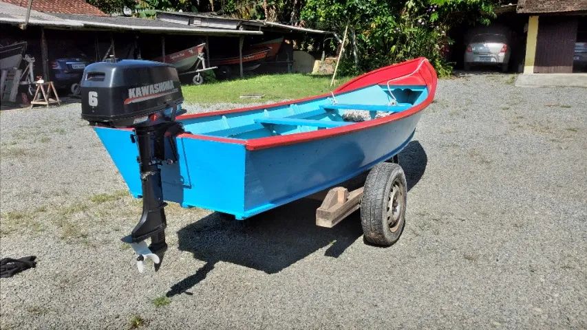 Barco de madeira naval + motor de popa 6 hp - Foto 11