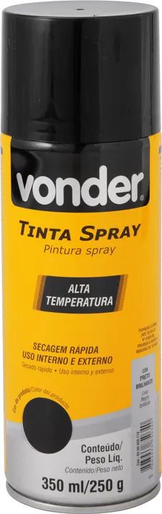 Tinta em spray alta temperatura, preto, 350 ml/250 g, VONDER 