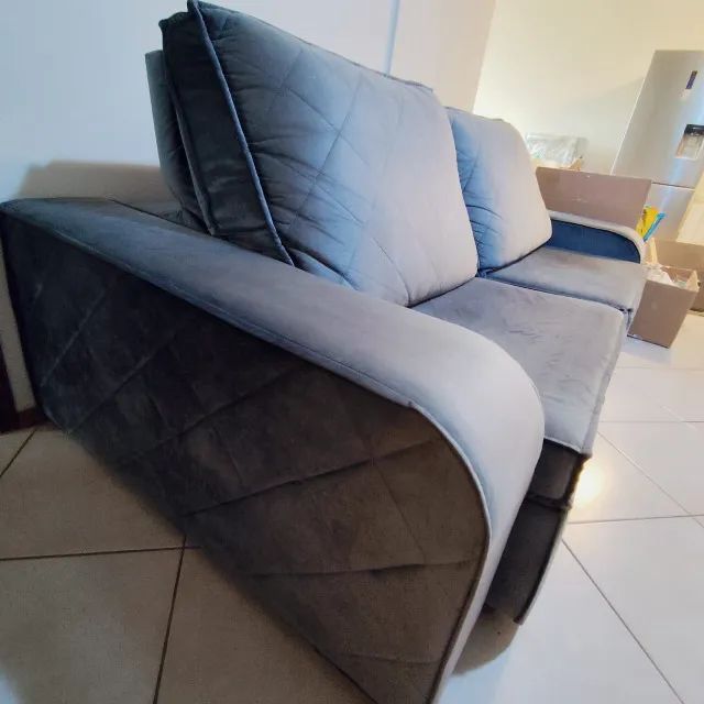 Sofá retrátil e reclinável cinza veludo Sofás e Poltronas Zona 03