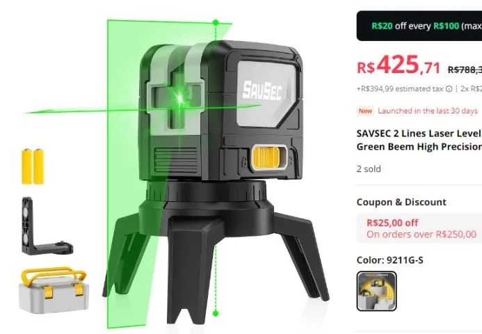 Nível Laser Verde Savsec 2 Linhas Com Estojo Rígido - Foto 4