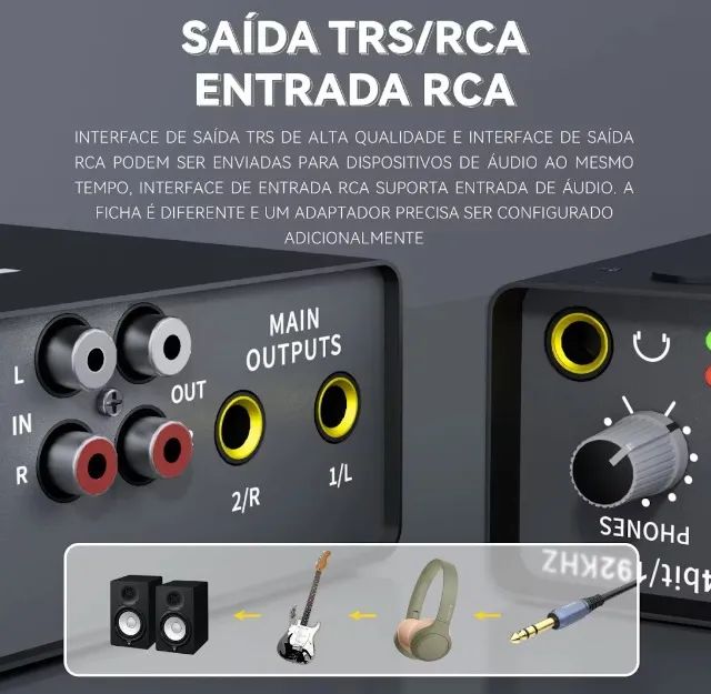 Placa AUDIo Oficial Áudio Interface Gravação Mic Condenser Phanton power Q-24 - Foto 5
