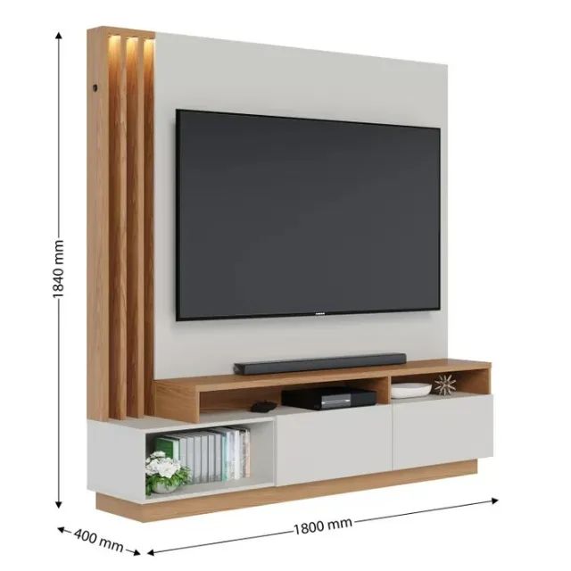 Estante Home Theater com Led Para TV até 75 Polegadas 2 Portas Humaitá Off White Matte/Fre - Foto 5