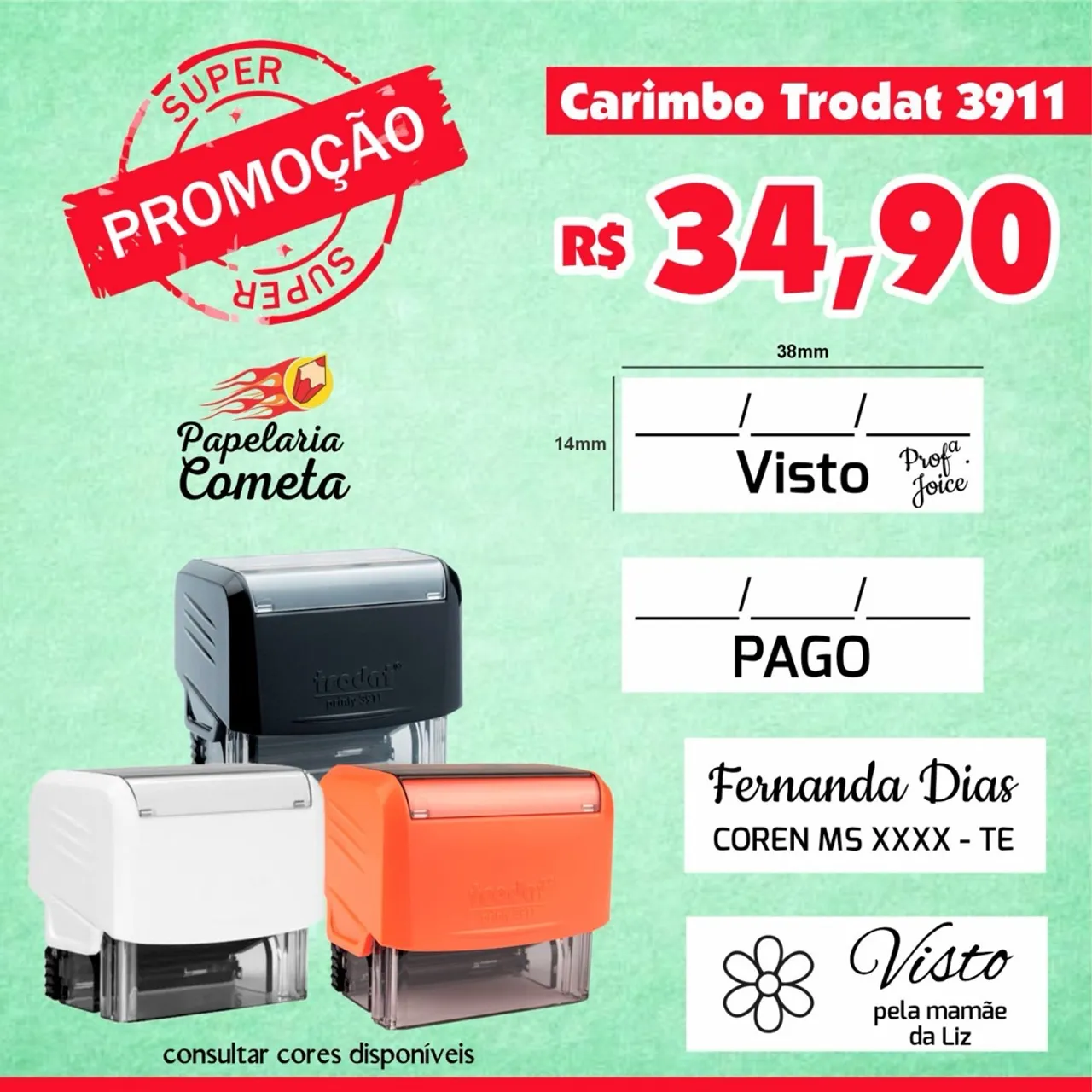 Carimbo personalizado 38x14 automático
