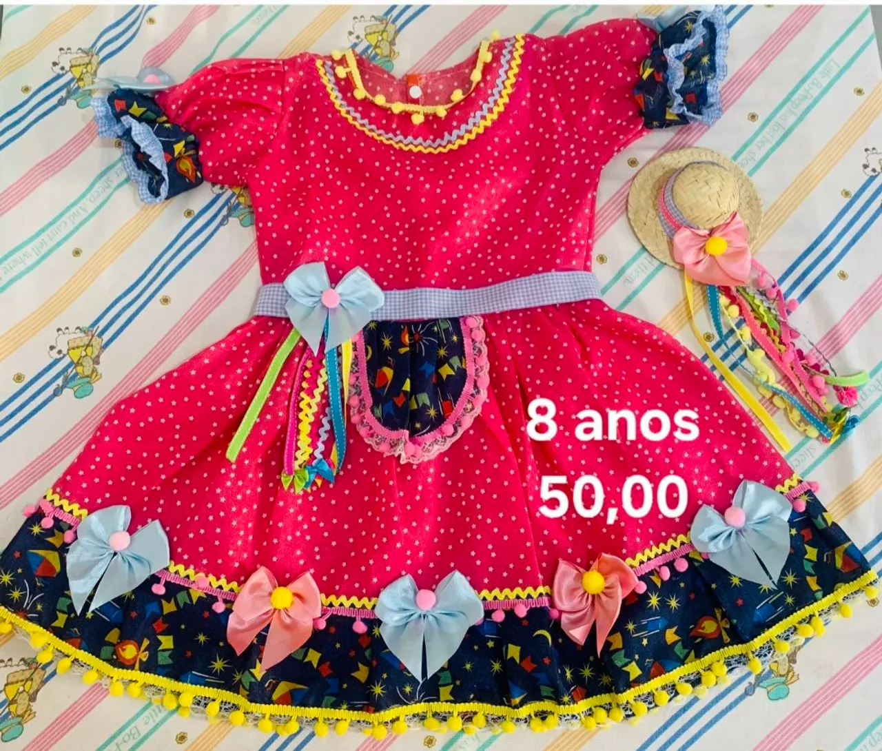Vestido infantil junino, tamanho 8 anos
