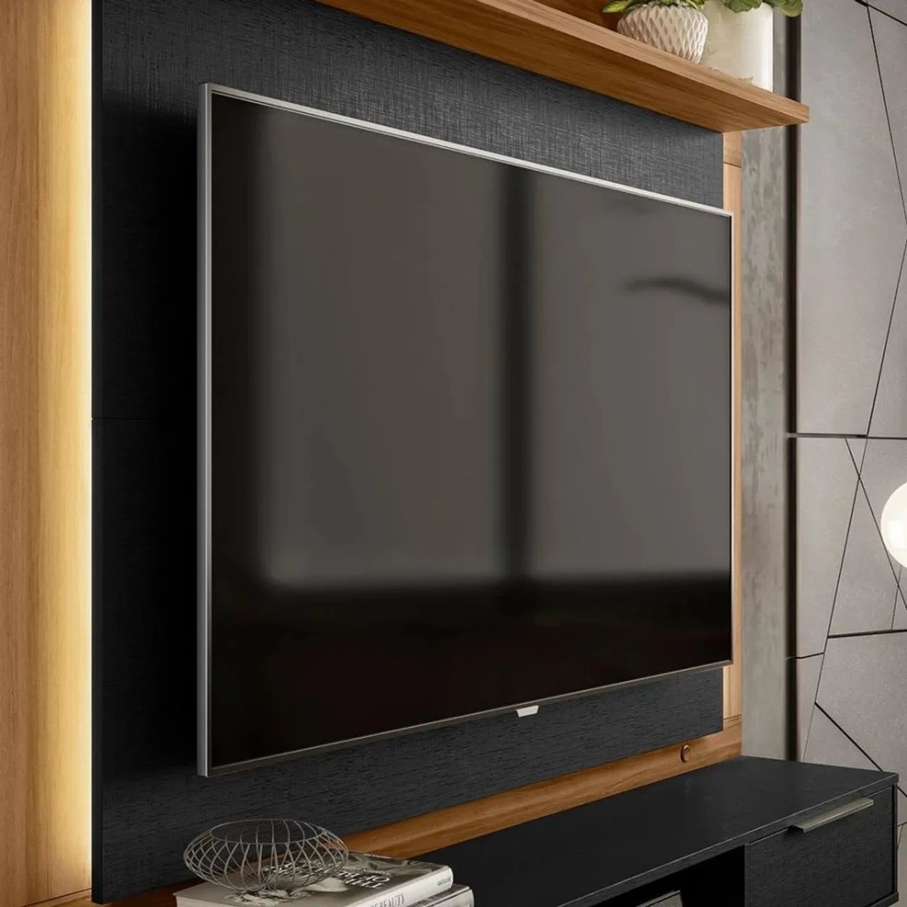 Painel NT1280 com Led para Tv Até 58 Polegadas - Freijó Trend/ Preto Tx - Foto 3