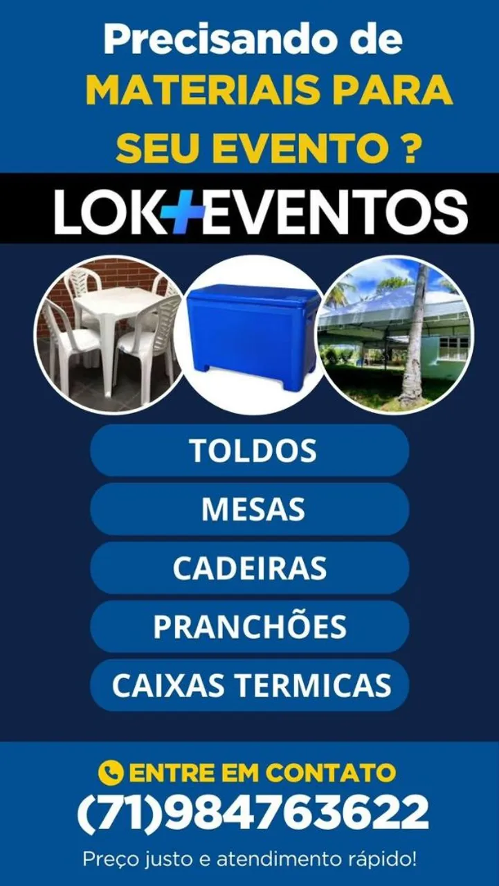 Aluguel de materiais para eventos - Toldos, mesas, cadeiras e mais!