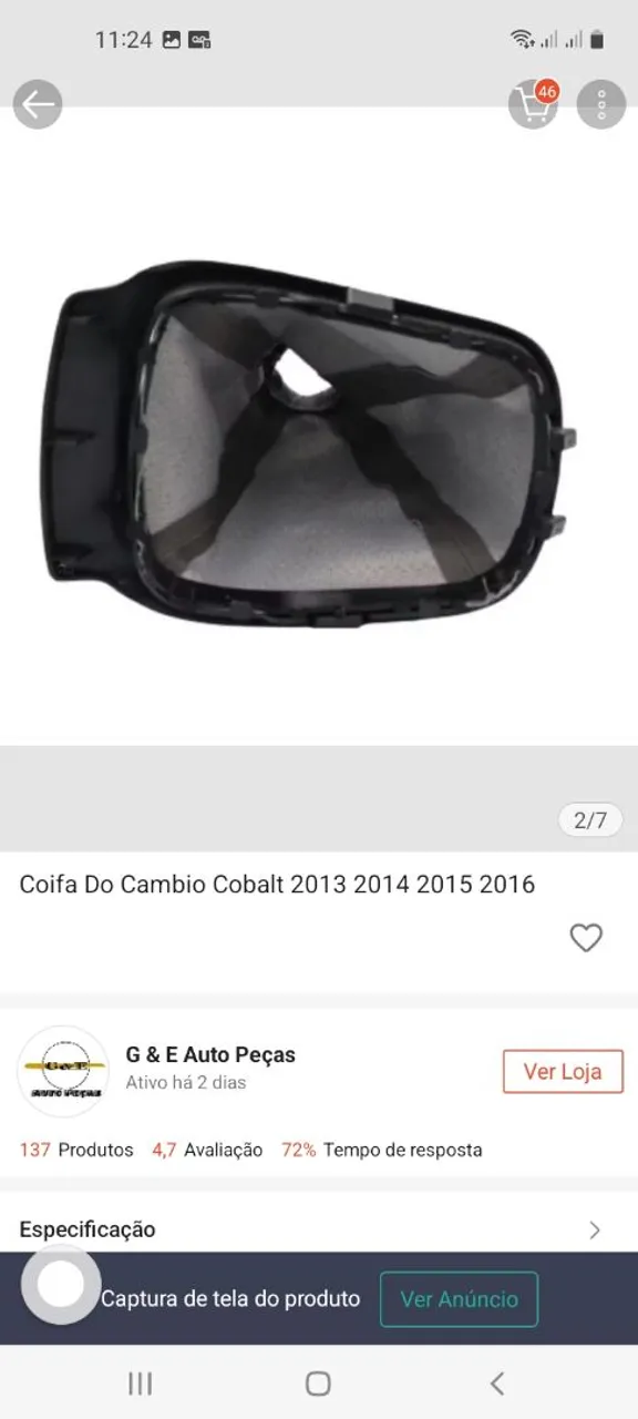 Coifa do Câmbio Cobalt 2013 a 2016 Chevrolet
