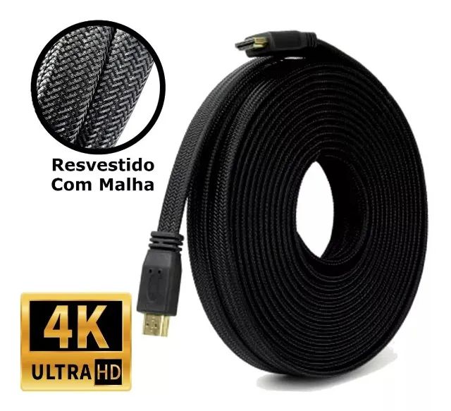 Cabo Hdmi 10 Metros Flat Malha Blindado Full Hd Para Tv Game Pc Not