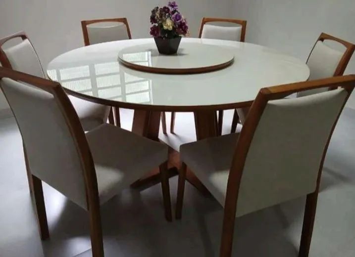 Mesa de Jantar Redonda com 6 Cadeiras madeira maciça jade 