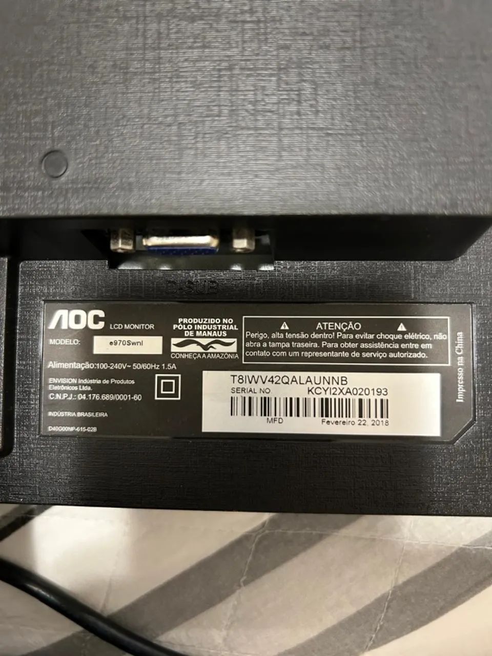 Monitor AOC 19 polegadas e970Swnl  - 19" LCD Cor Preto Preto 127v /220V - Foto 5