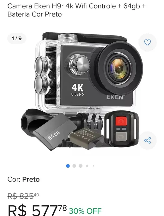 Câmera de Ação Eken H9r 4K WiFi 64GB - Nova