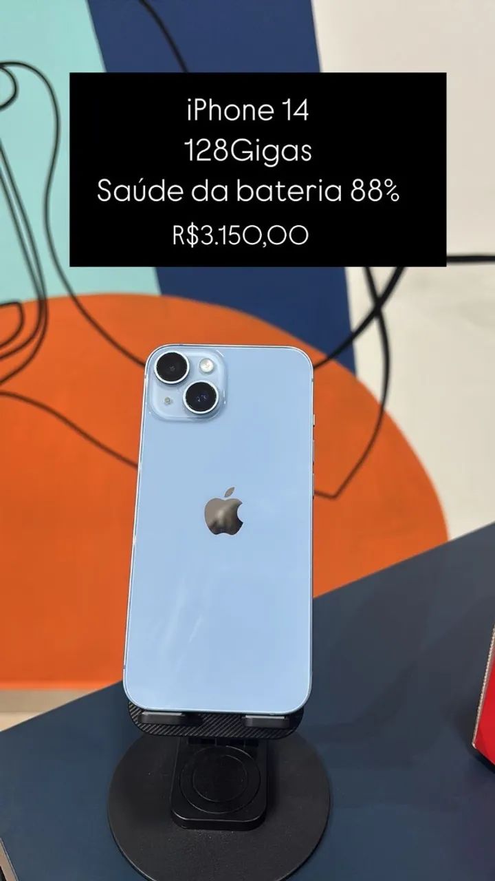 iphone 14/ 128gb, azul/ saúde de bateria: 88%/ todo original, com