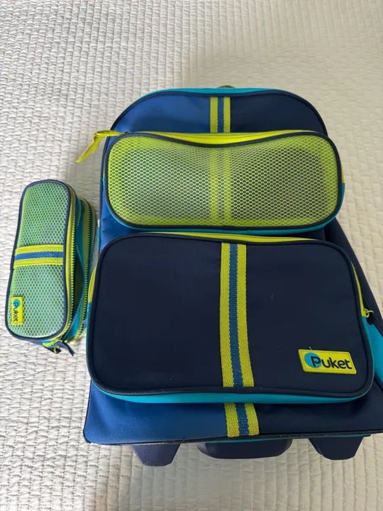 Mochila de rodinhas e estojo infantil - Pukett
