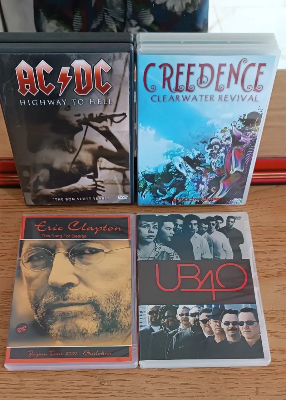 Abaixei o preço! Pacote 4 DVDs originais impecáveis! AC/DC, Creedence, Eric Clapton, UB40