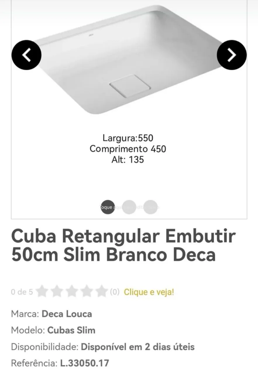 Cuba retangular de embutir DECA