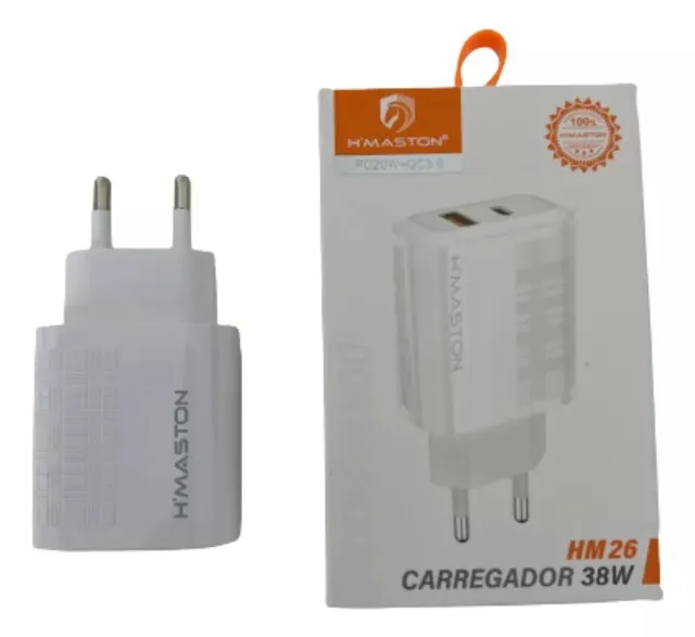 Fonte Hmaston Carregador Adaptador de Tomada 38w Turbo Entrada Usb e Tipo C 3.0 HM2 Novo