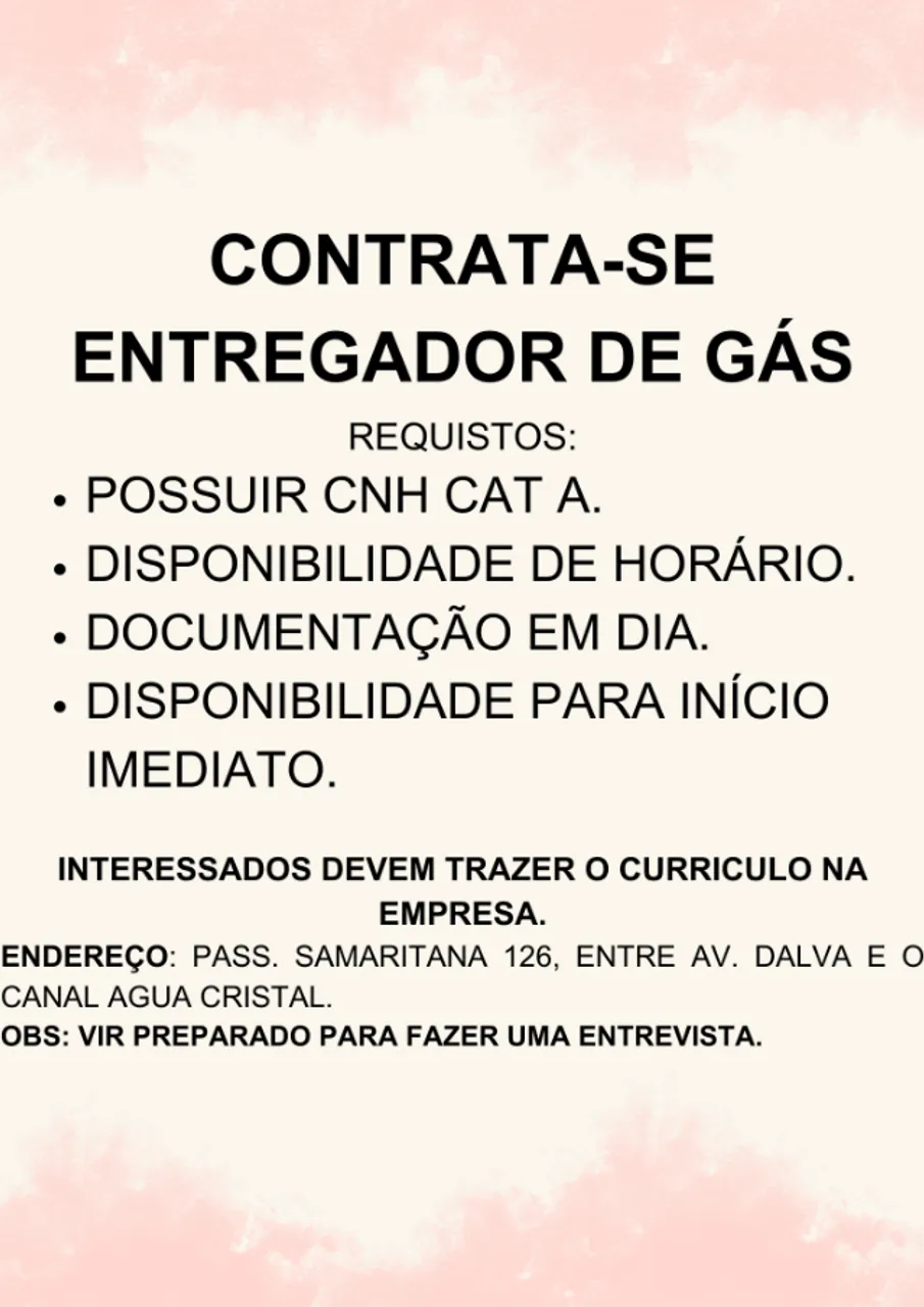 PRECISA DE ENTREGADOR DE GÁS
