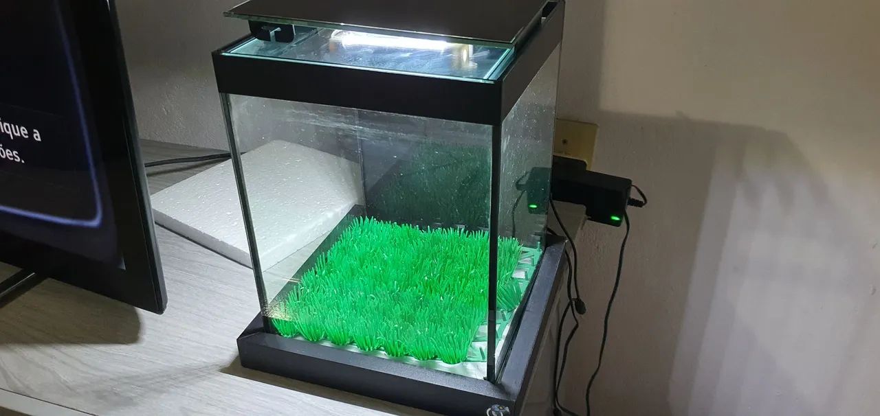 Aquário para peixe 10 litros com luminária de led, bomba, filtro, e enfeites - Foto 5