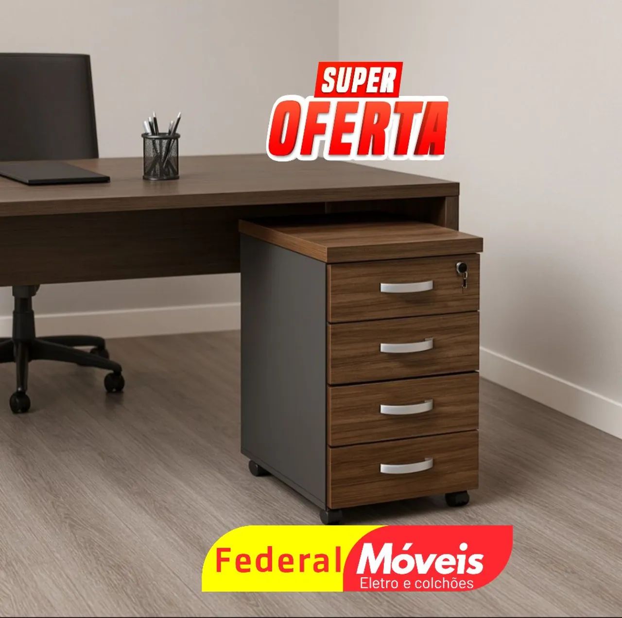 Gaveteiro para Escritório 4 Gavetas 0,70x0,47x0,42 - Compacto e funcional!