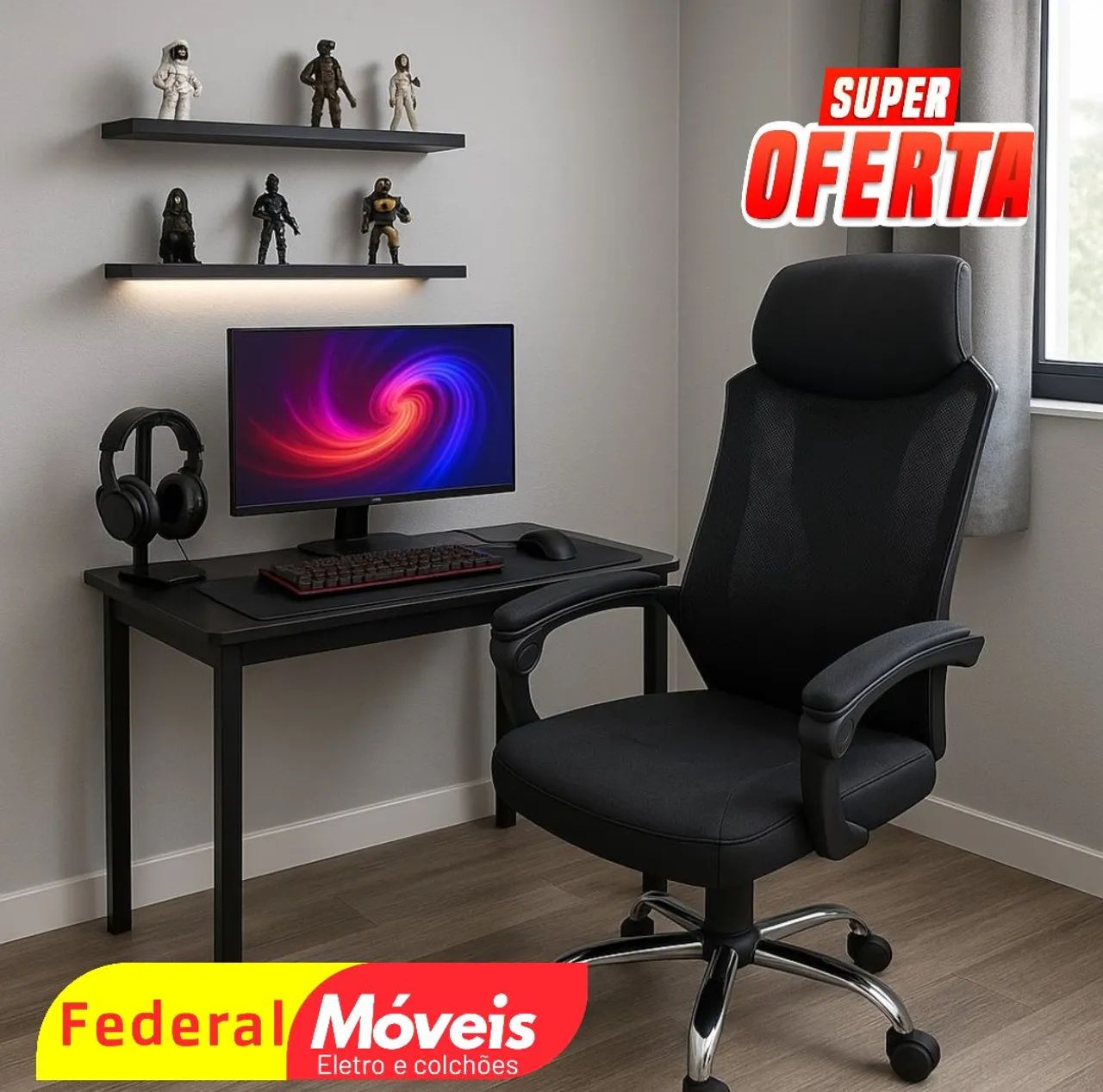 Cadeira Gamer Giratória Tela OR - Confortável e de fácil regulagem!