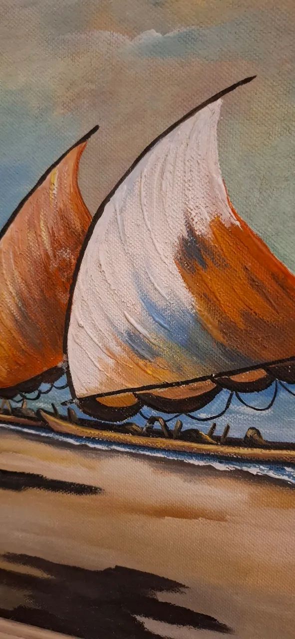 Quadro Pintura Praia com Barcos e Paisagem - Foto 2