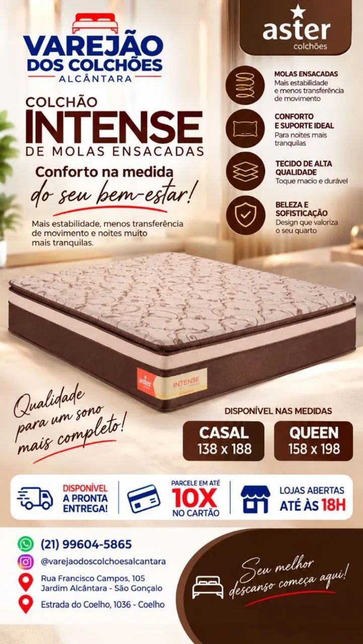 Colchão casal intende Aster molas ensacadas com pilow top