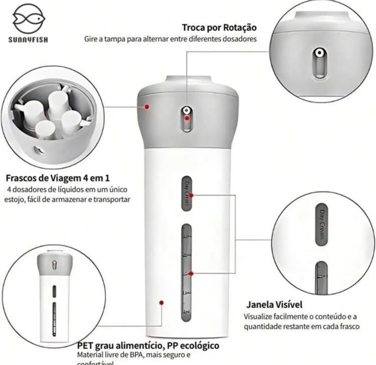 Frasco de Viagem 4 em 1 com Dosadores - Foto 2