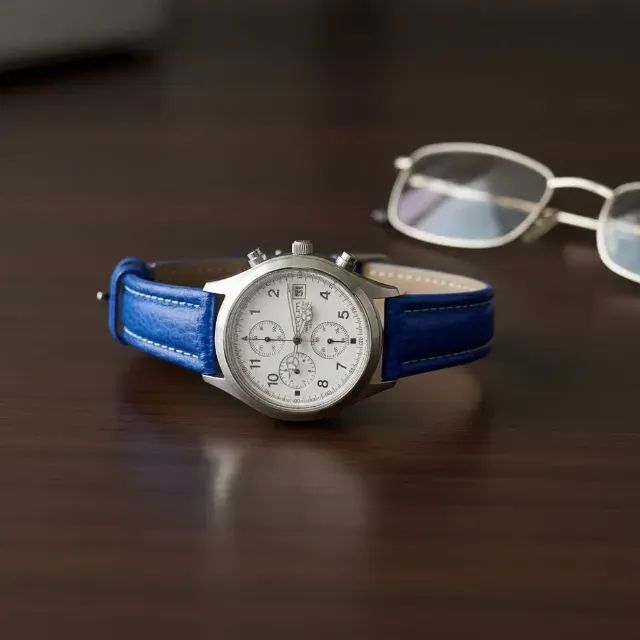 Relógio Masc. Akium Chronograph Vivara Pulseira Couro Azul  - Foto 4