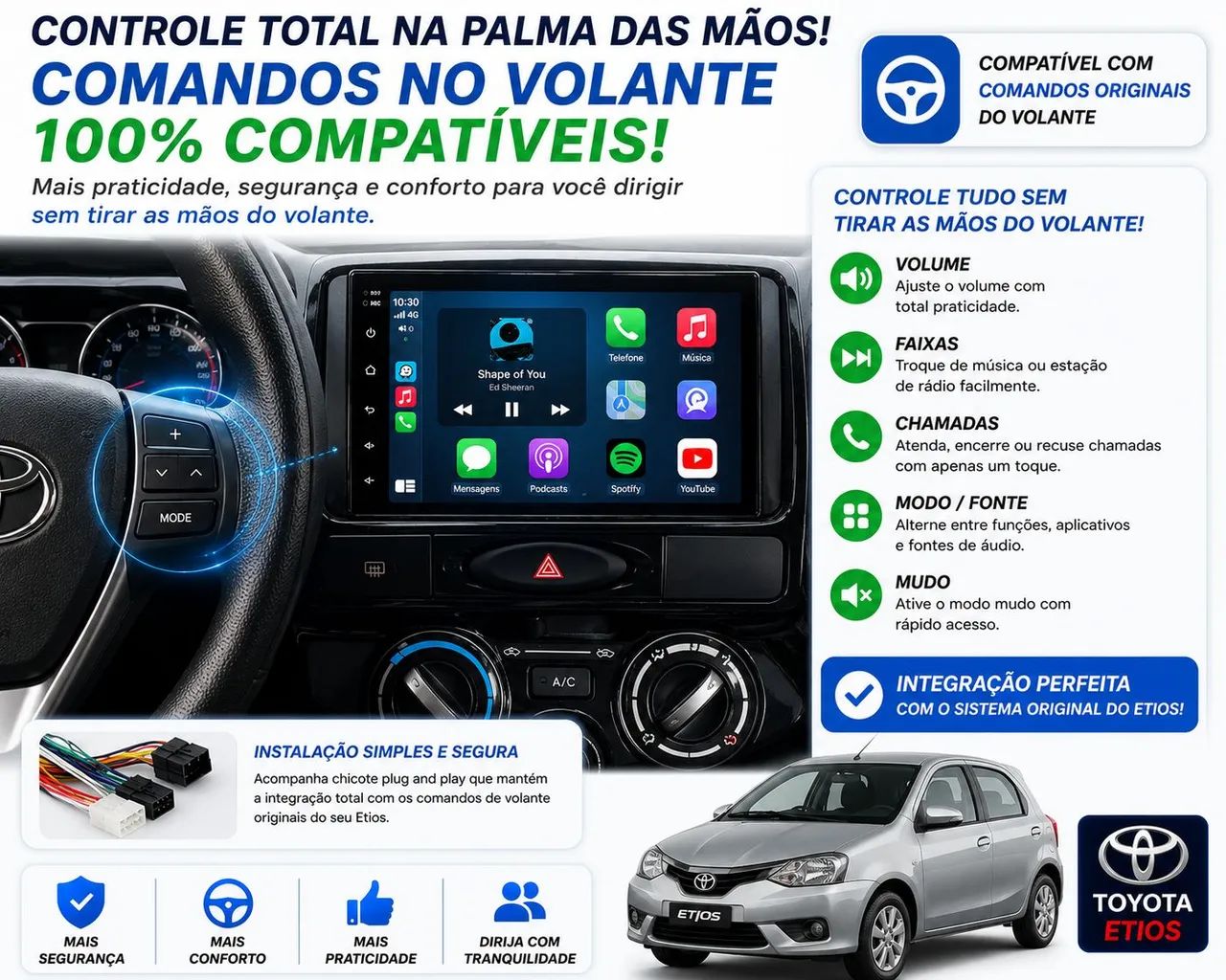 Kit multimídia Android Etios 4 / 64 GB carplay e Android auto GPS wi-fi  - Foto 4